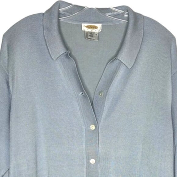 Talbots 70% Silk Collared V-Neck Lightweight Cardigan - Light Med. Blue - 2X - Picture 3 of 8
